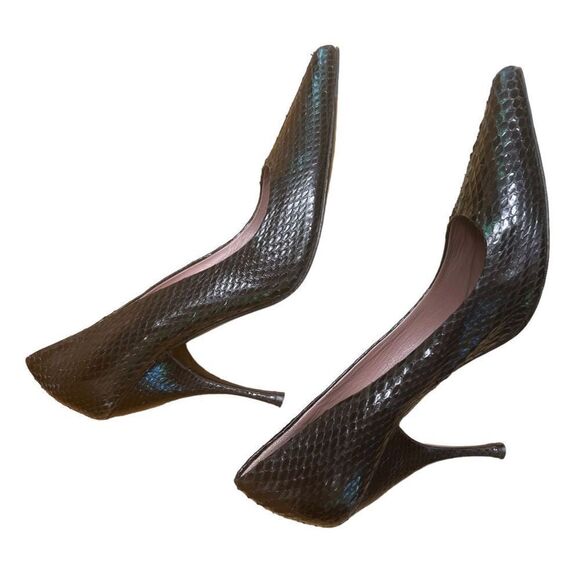 Miu Miu Black Snakeskin Leather Pointed Toe Pump Size 37 - Picture 2 of 8